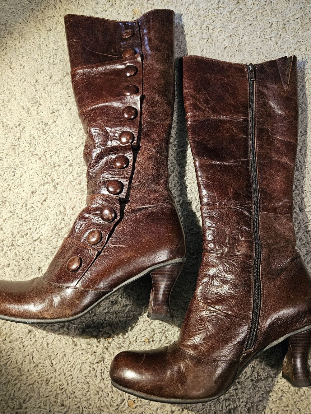Miz Mooz Women’s Brown Leather Zip-up Heeled Boots - Amelia